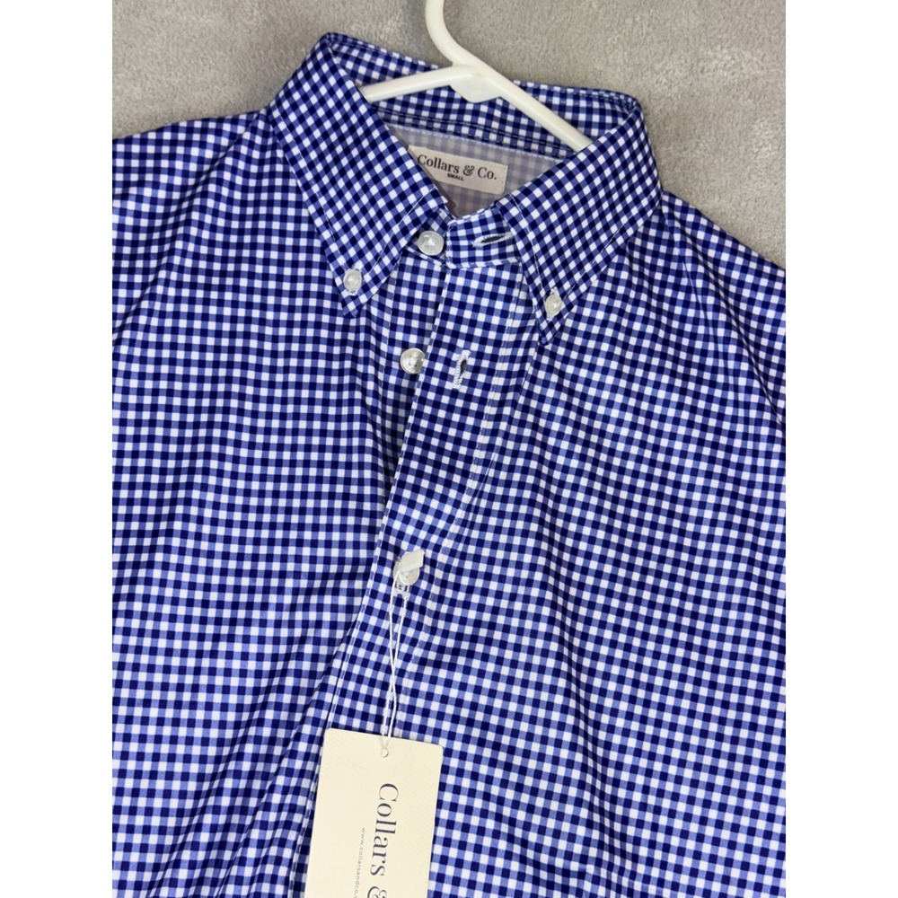 Collars &‎ Co. Men's Small Blue Gingham Button Down Shirt Firm Dress Collar